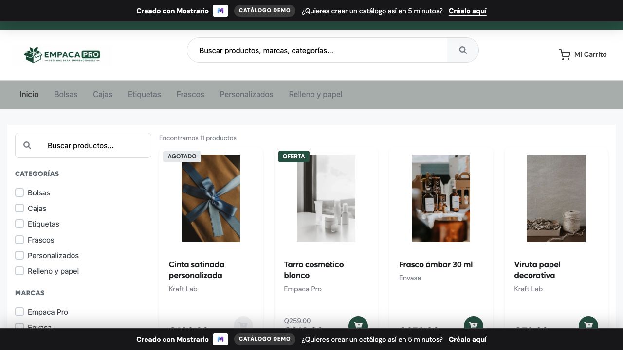 Vista del catálogo Empaca Pro